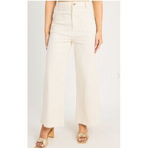 The Blue Door Boutique Merci Women's Ecru Tessa Twill Wide Leg Pants Size L